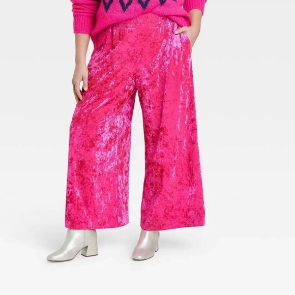 a new day Pants & Jumpsuits Nwt Hot Pink Velvet Pants Poshmark